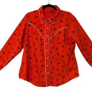 Cruel Denim Western Snap Shirt Womens XL Red Bronco Print Piping Cowgirl Rodeo